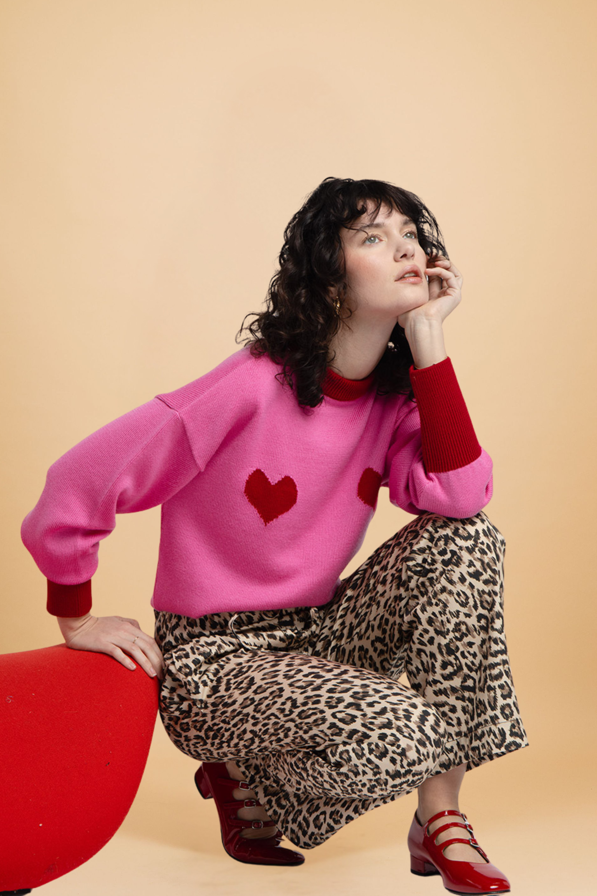 Côme pink sweater with red hearts