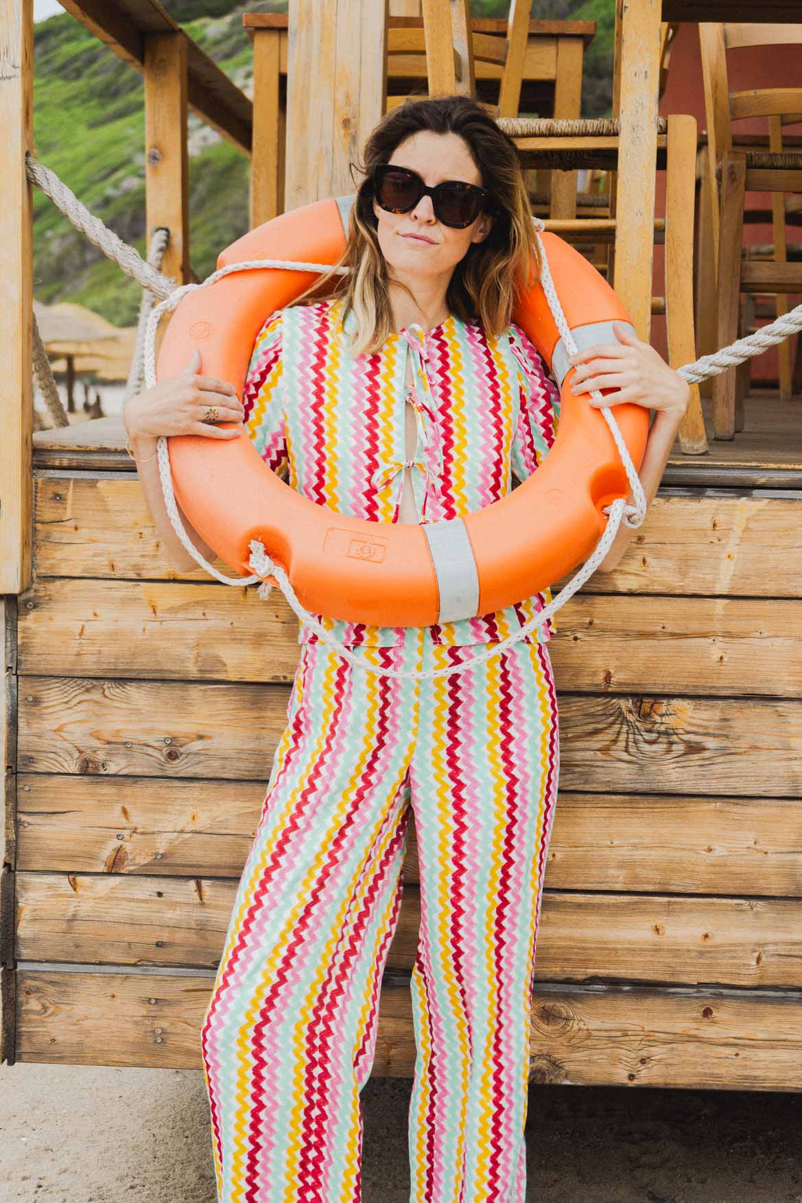 Aimée top + Tilda Orphism Lines rainbow pants set