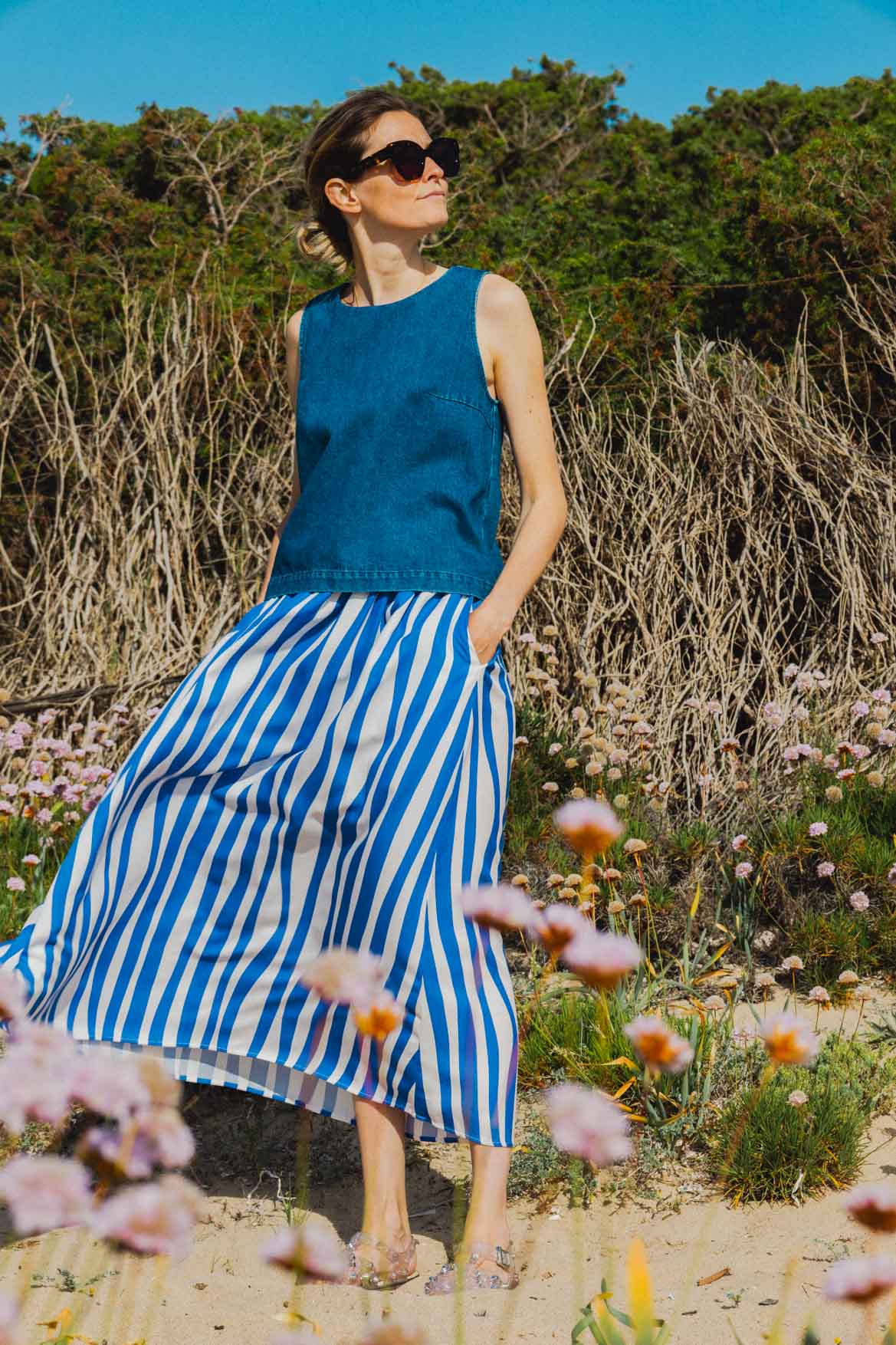 Cécile blue lines skirt + Jacques top set