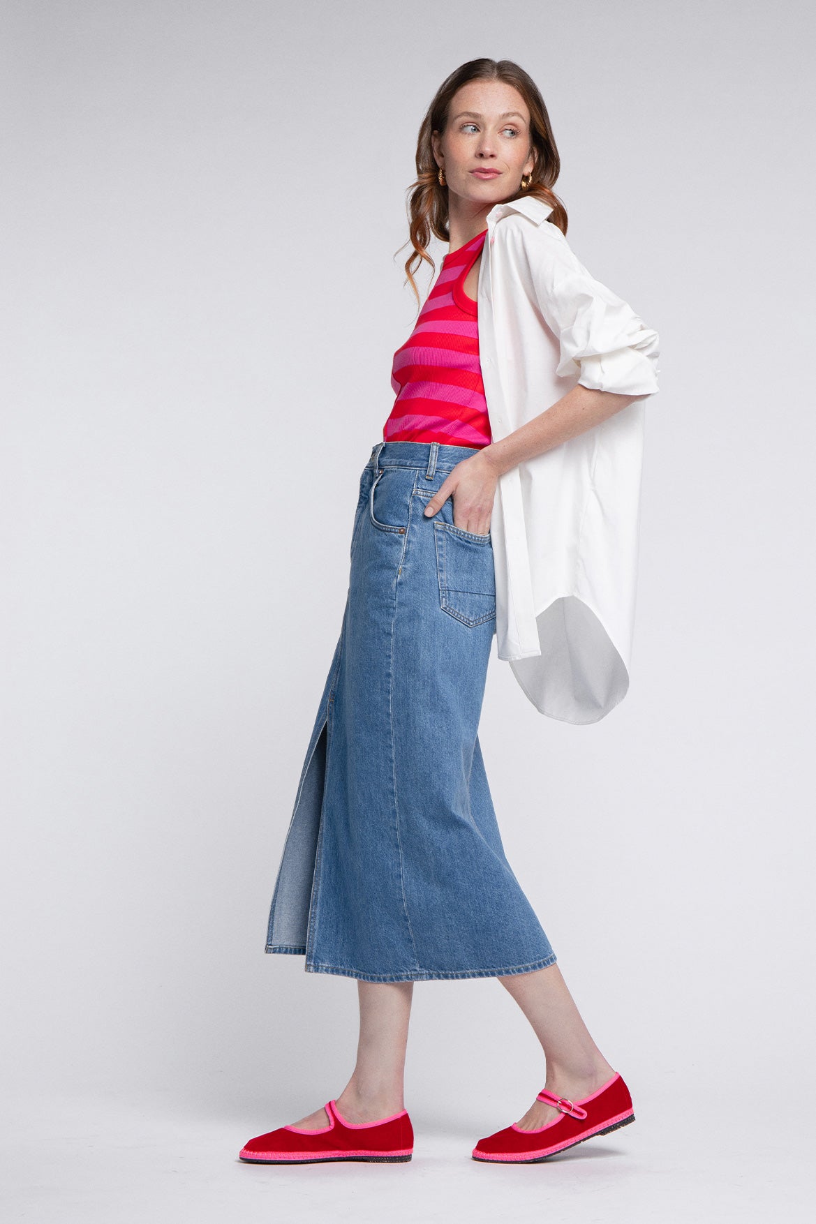Top Abie Stripes Rose et Rouge