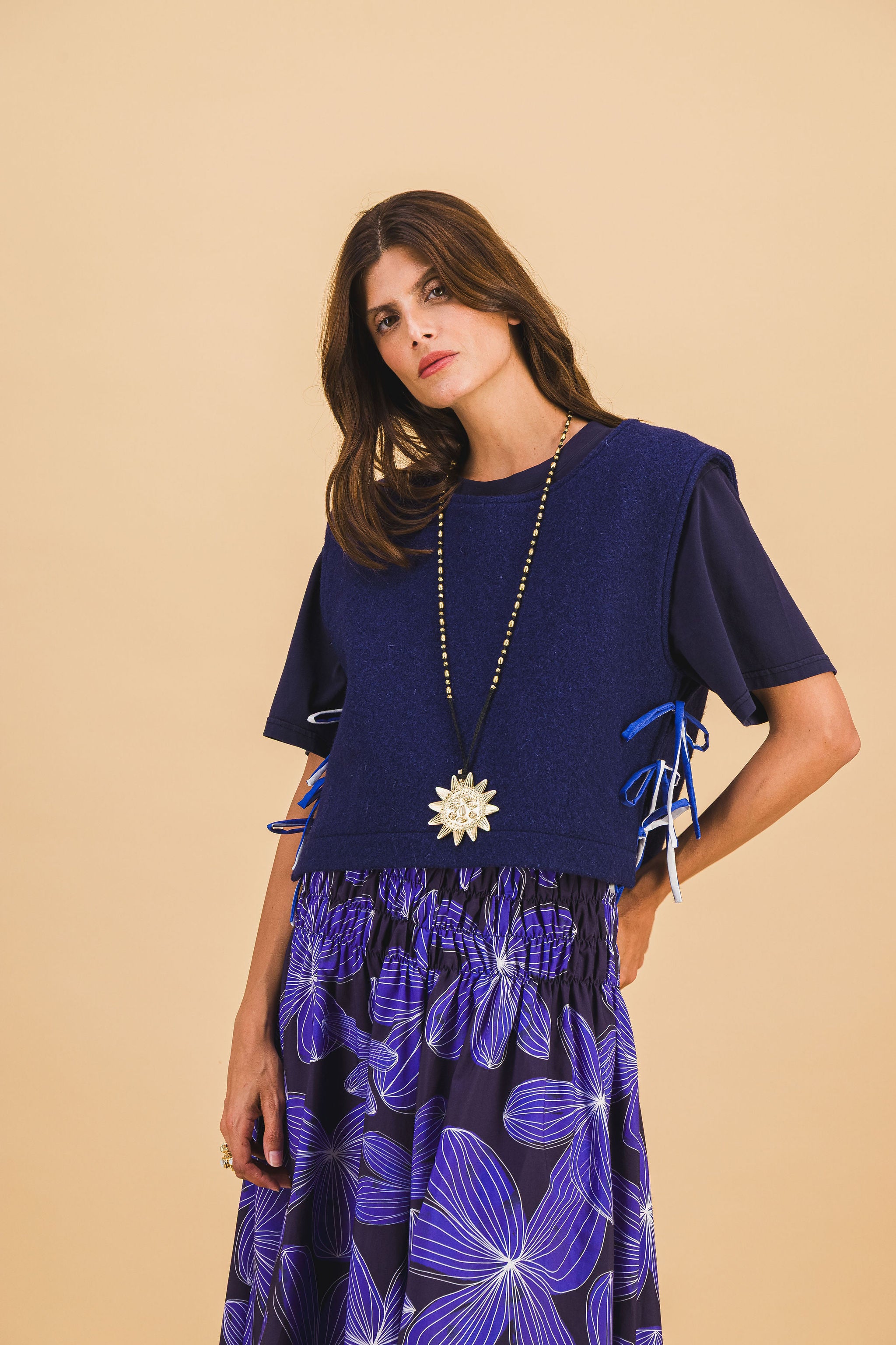 Tiana navy wool top