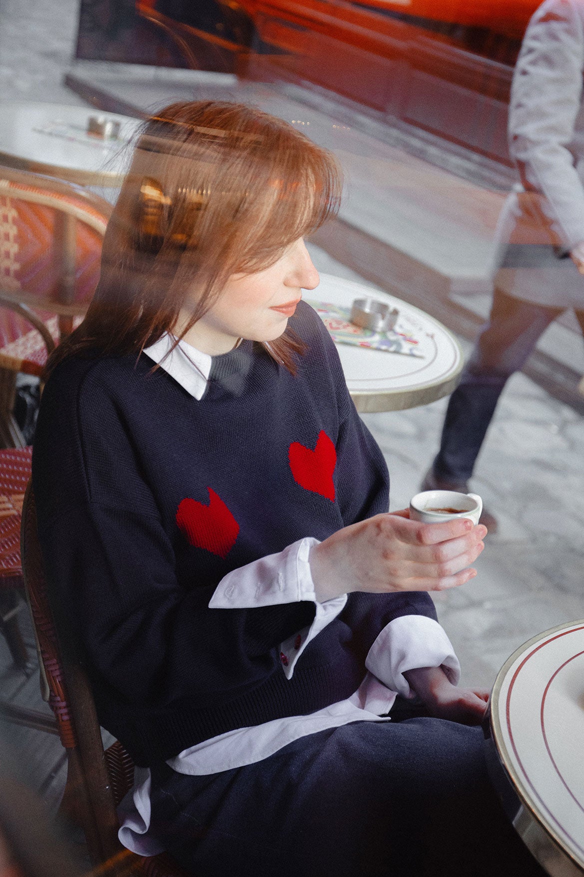 Côme navy sweater with red hearts