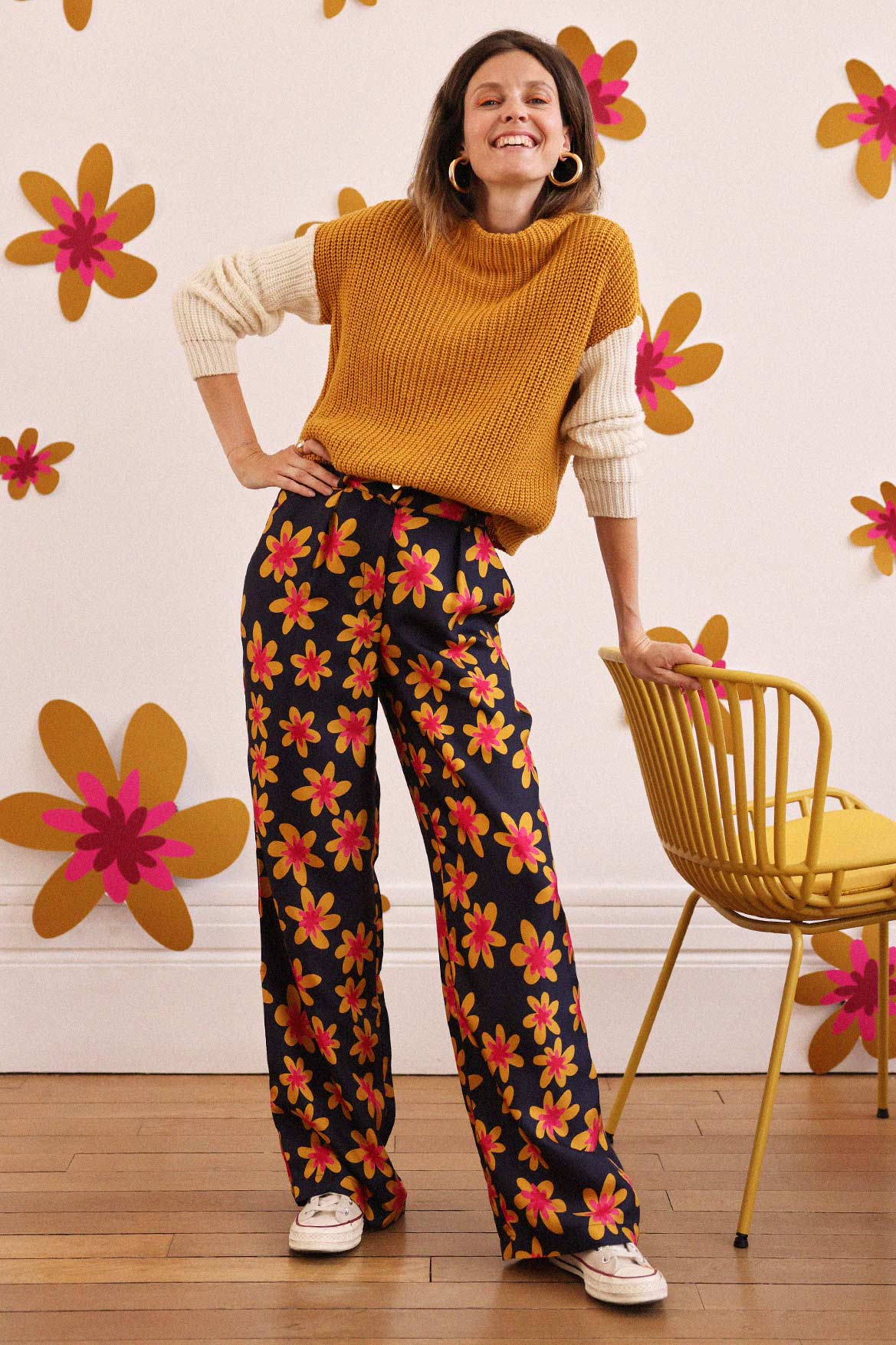 Lou wool sweater in ochre and ecru