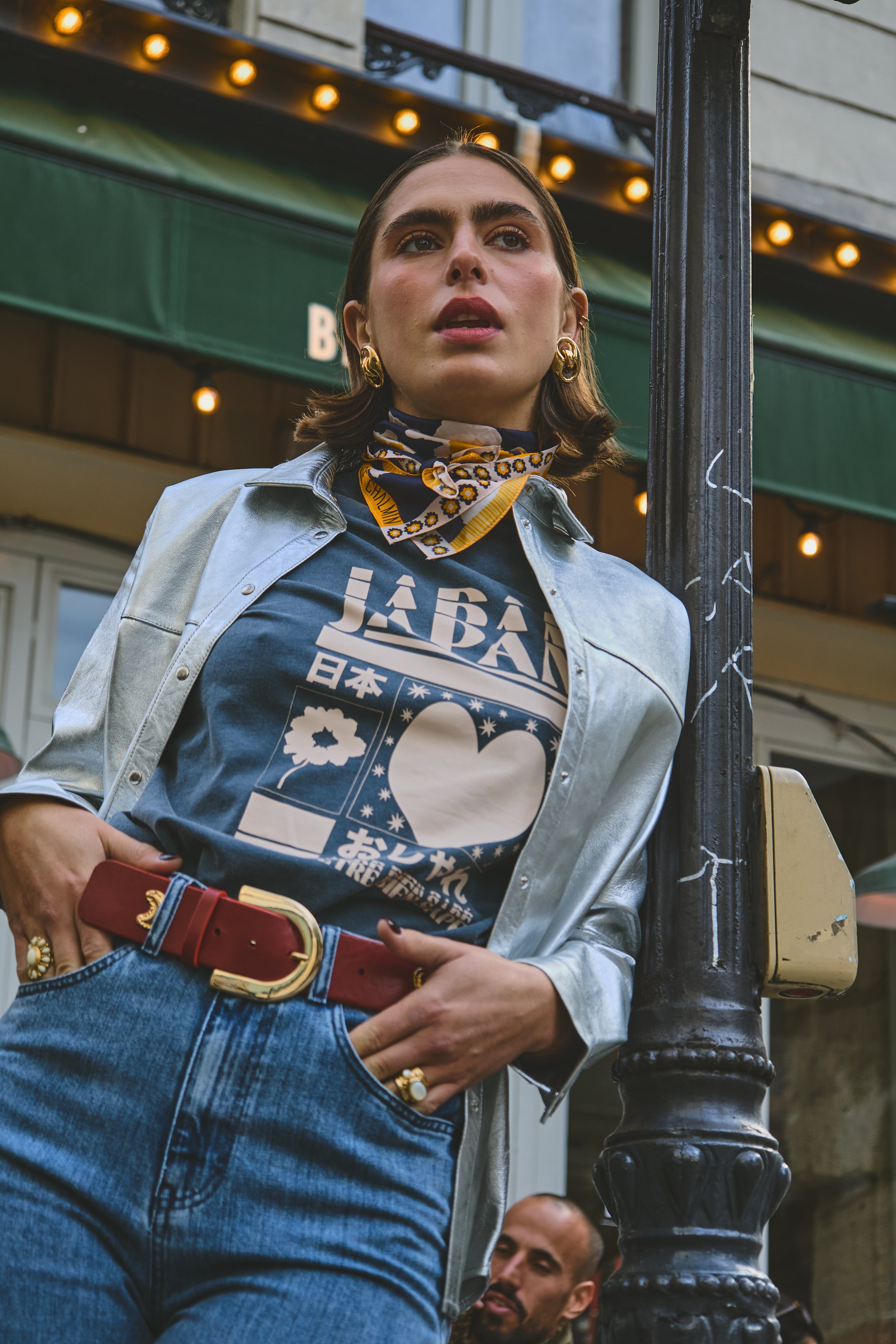 Chemise veste Riley en cuir argenté