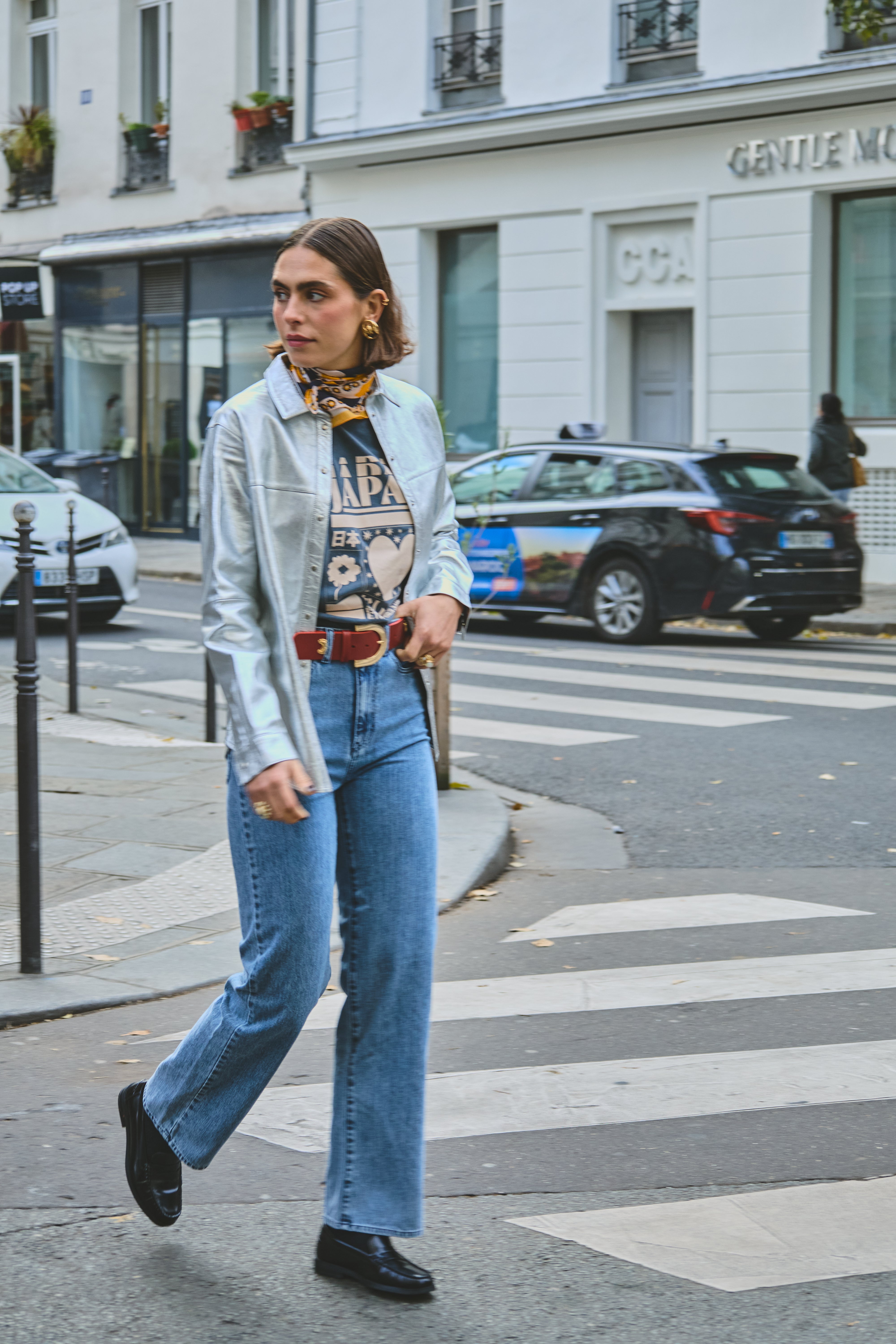 Chemise veste Riley en cuir argenté