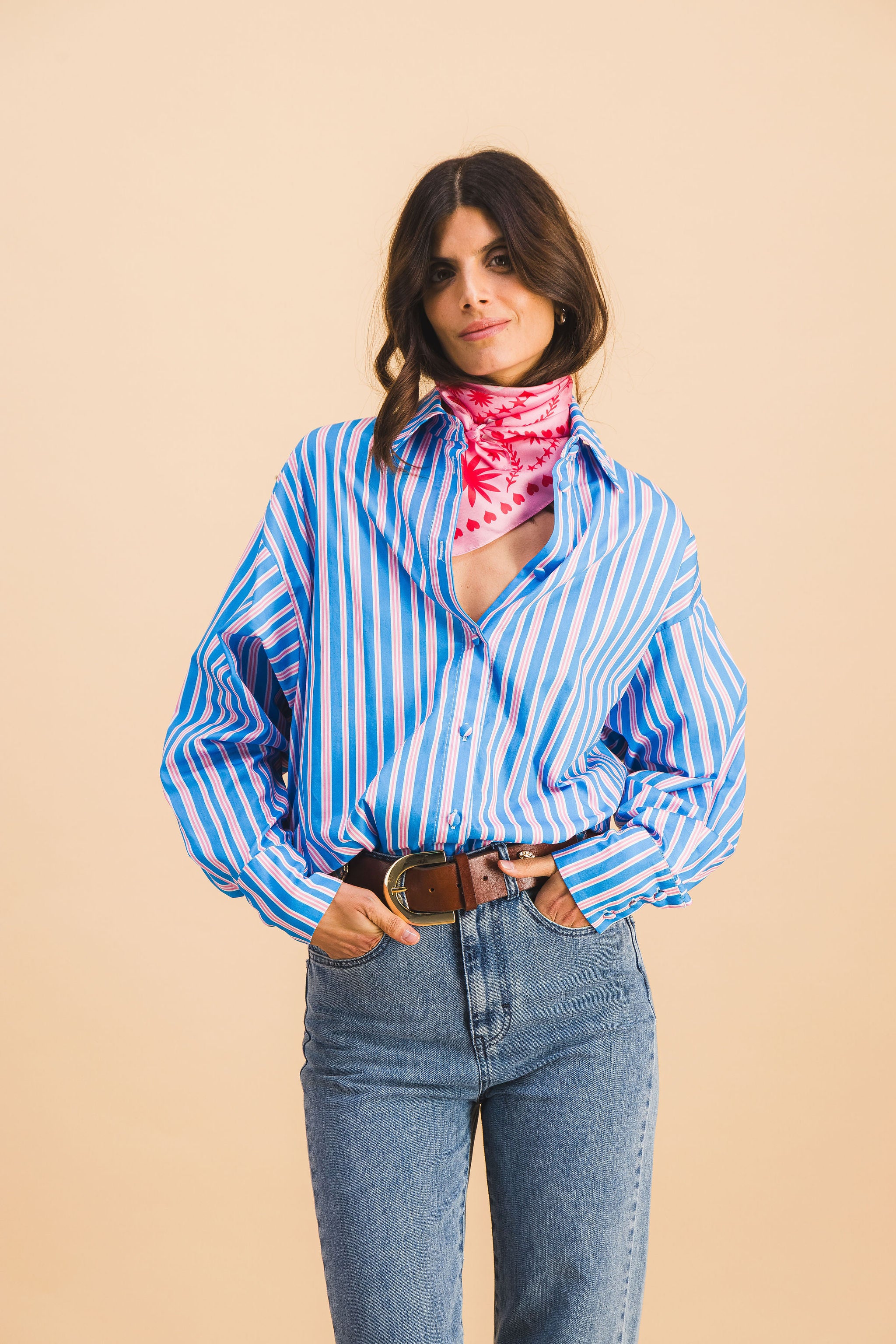 CHEMISE DONA STRIPES BLEU ET ROSE