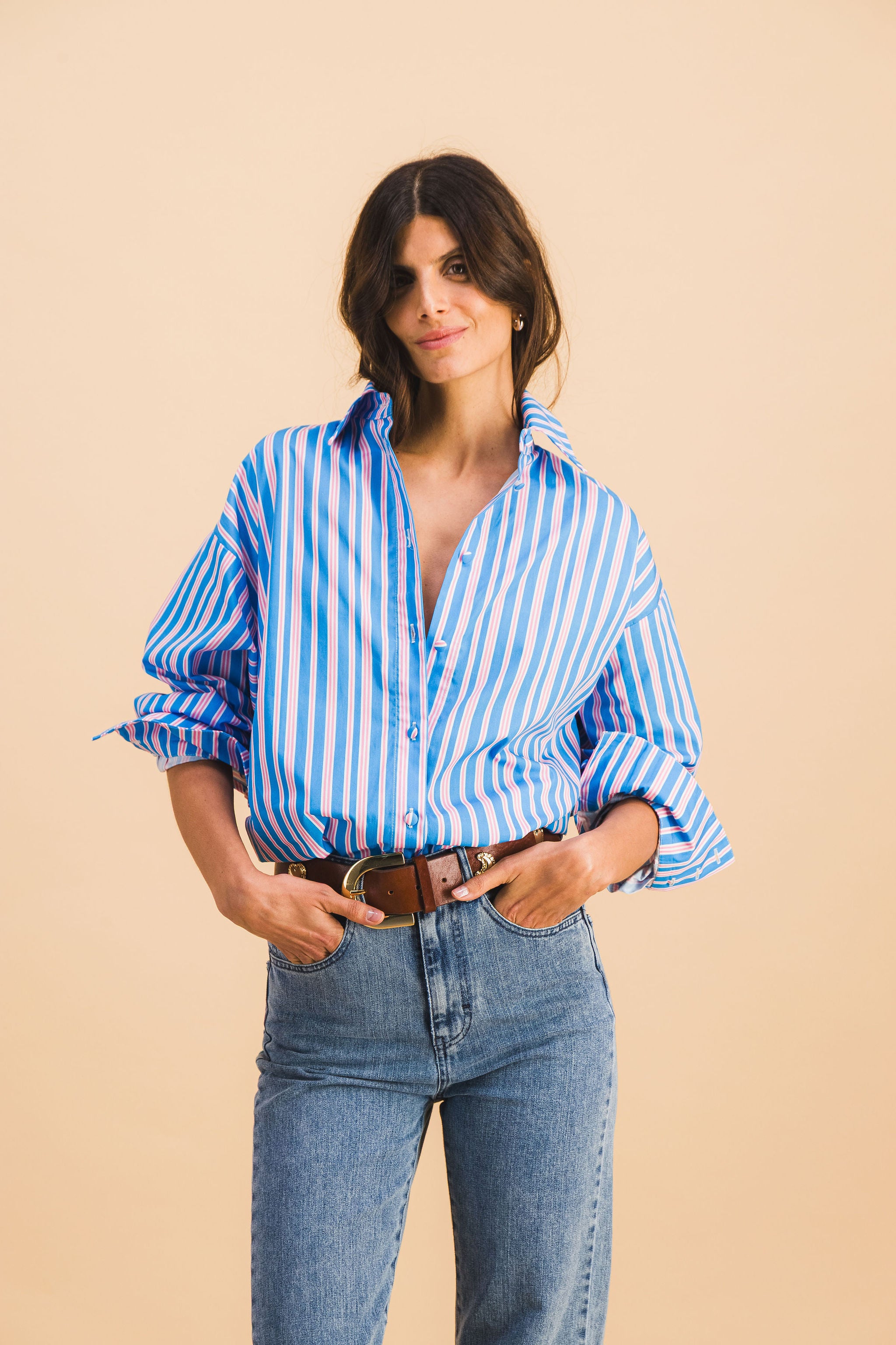 CHEMISE DONA STRIPES BLEU ET ROSE
