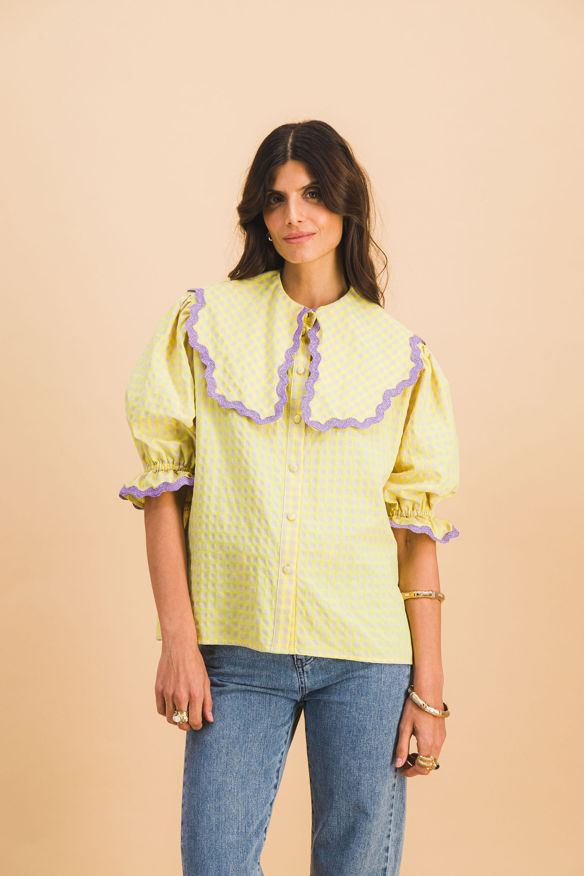 CHEMISE LOUISETTE CARREAUX JAUNE