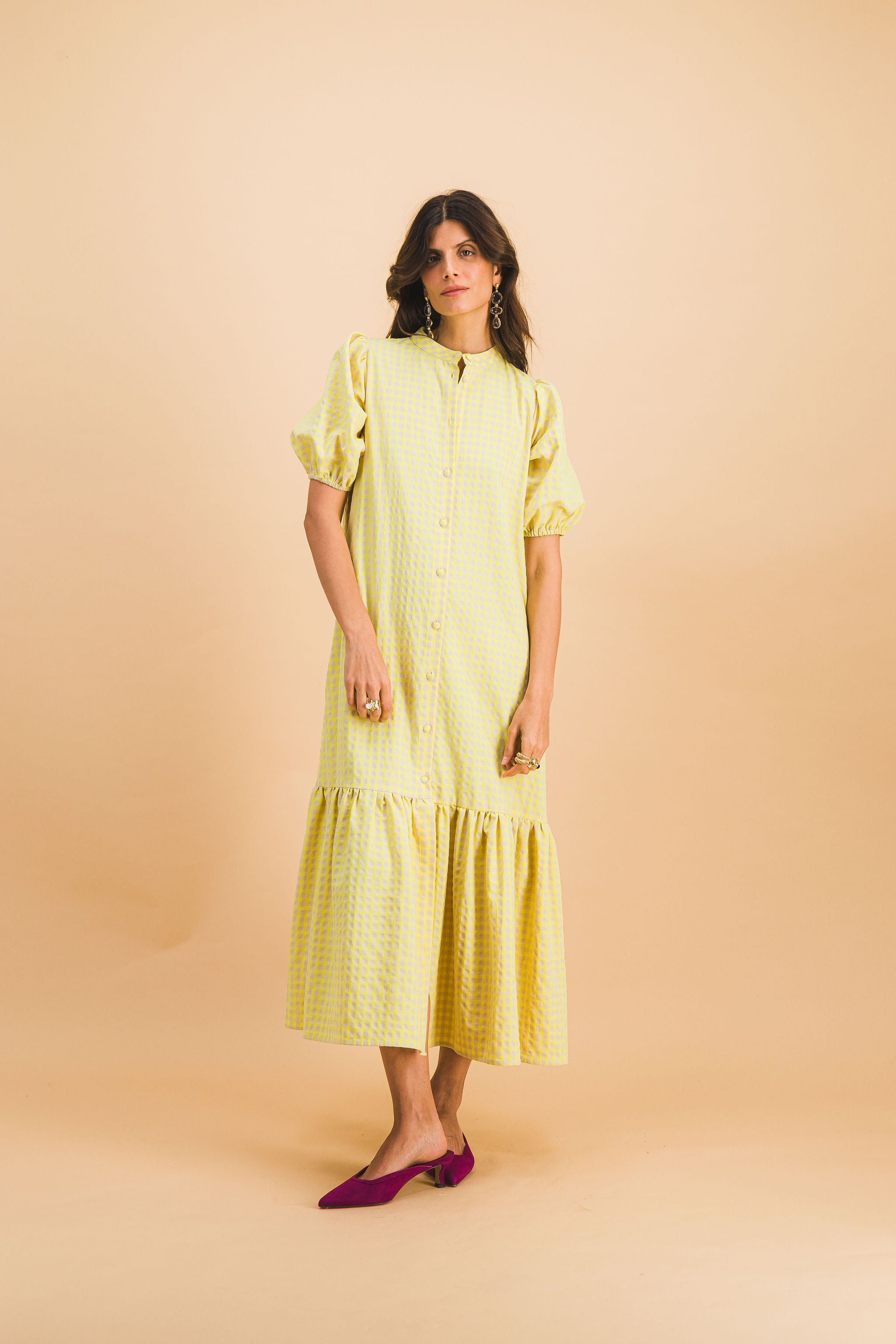 ROBE CLEMENCE CARREAUX JAUNE