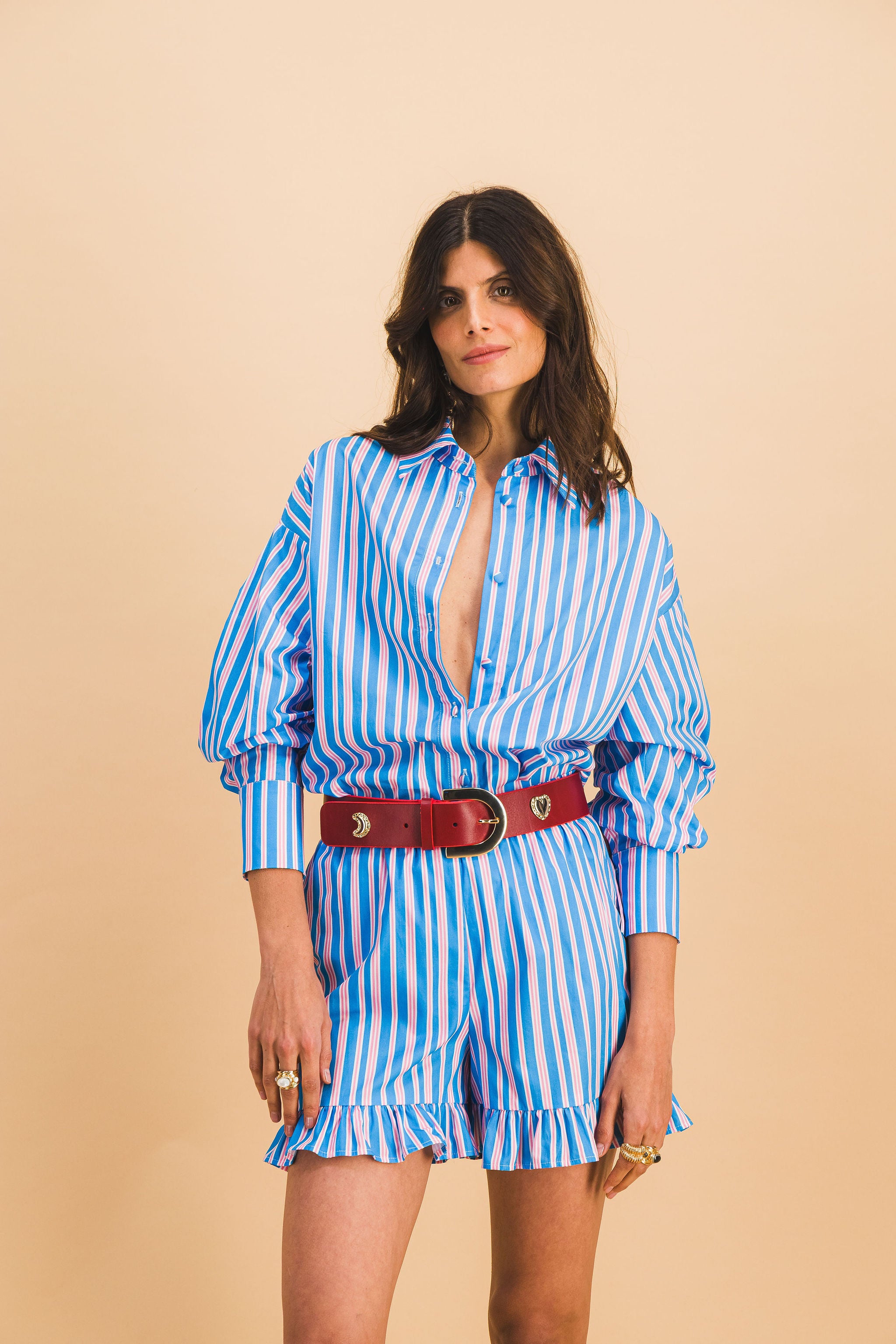 SHORT DARIO STRIPES BLEU ET ROSE