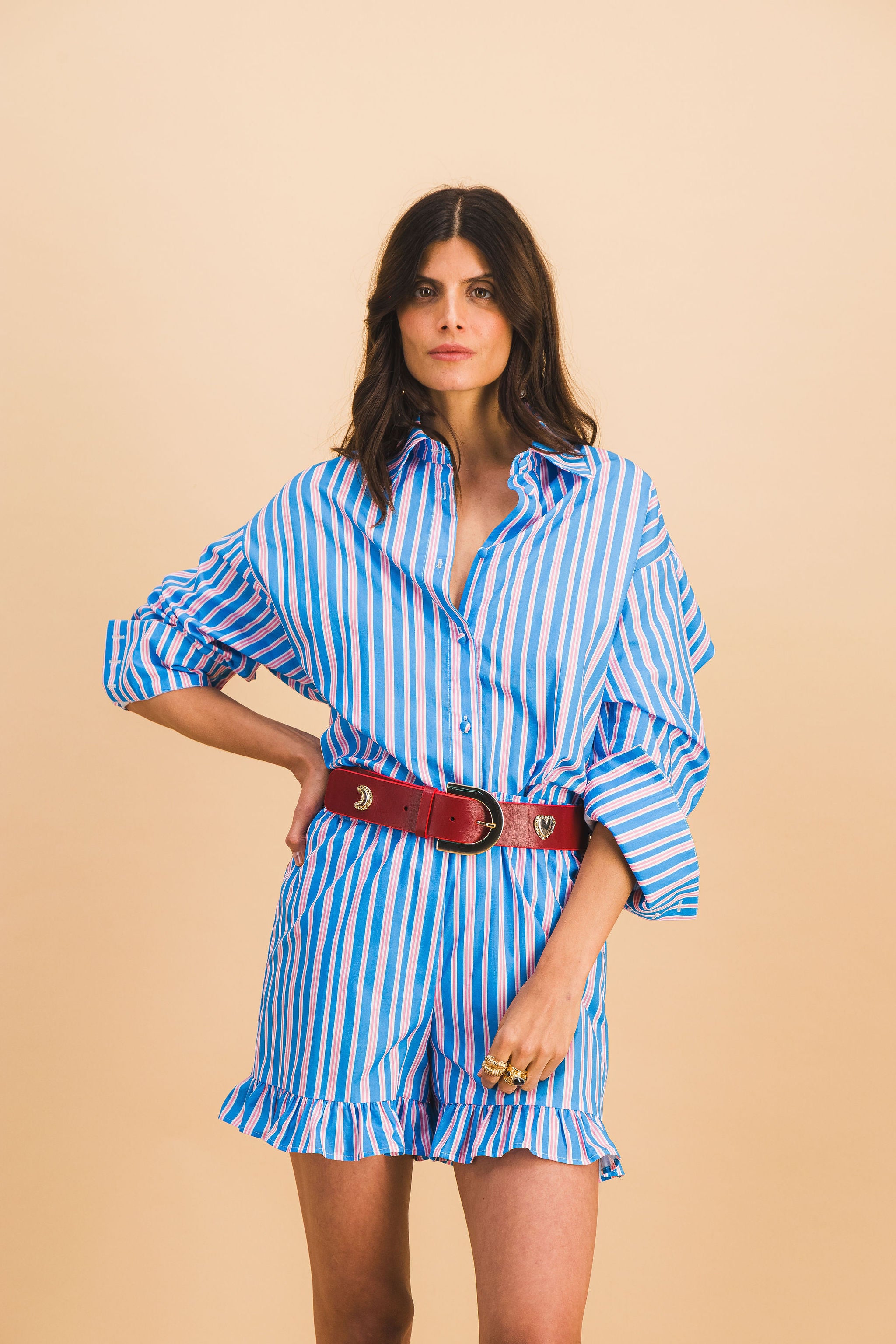 SHORT DARIO STRIPES BLEU ET ROSE
