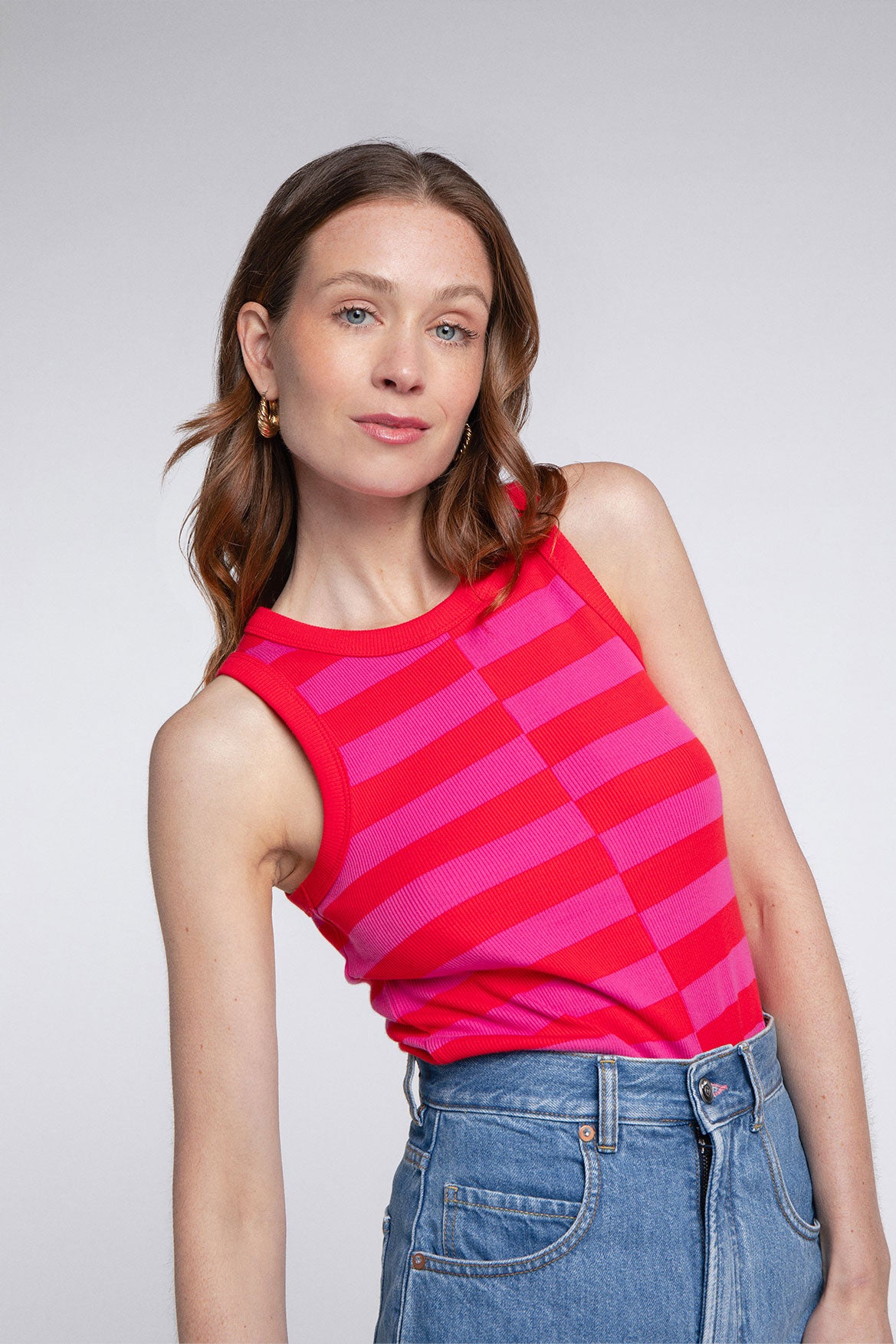 Top Abie Stripes Rose et Rouge