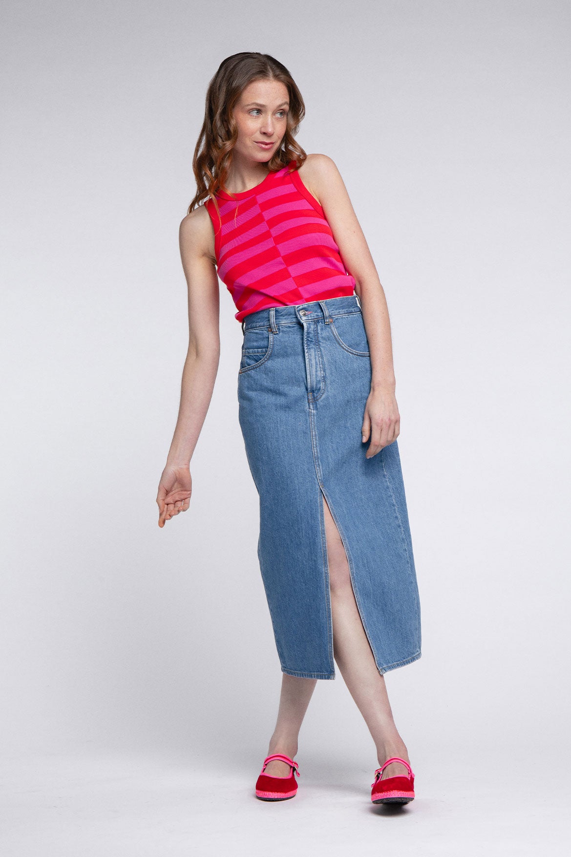 Top Abie Stripes Rose et Rouge