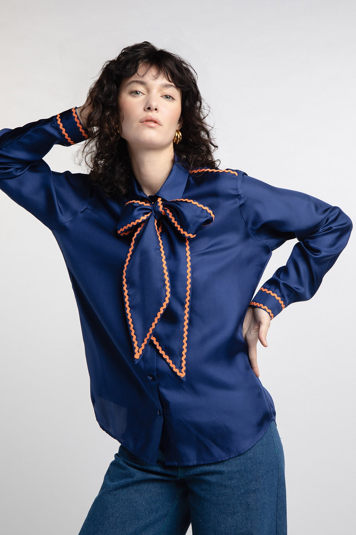 Navy Blue Lavaliere Scarf