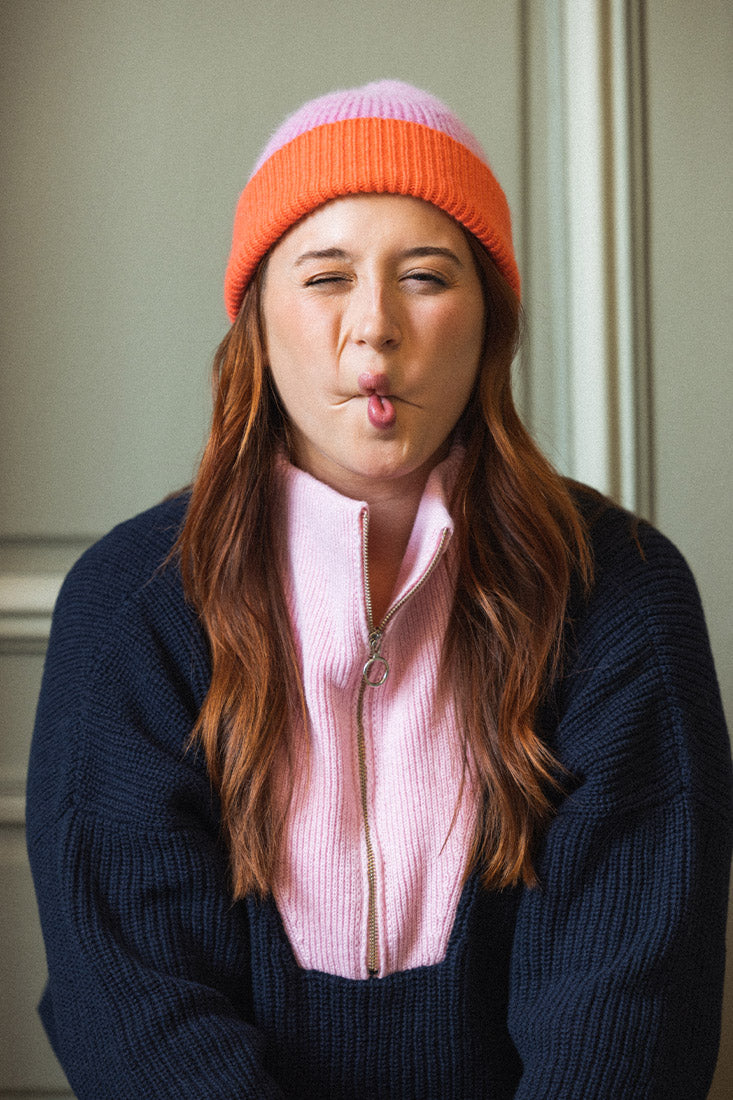 Pink and orange Arthur hat