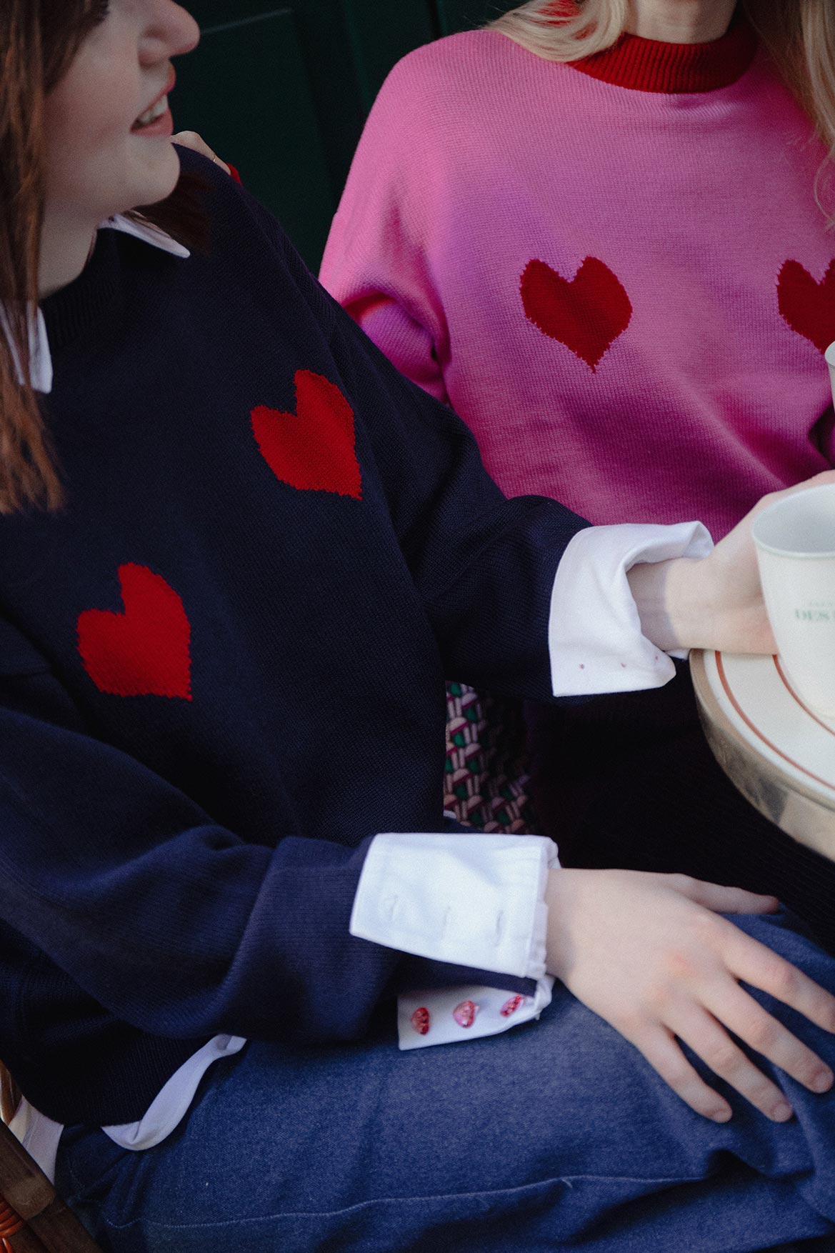 Côme pink sweater with red hearts