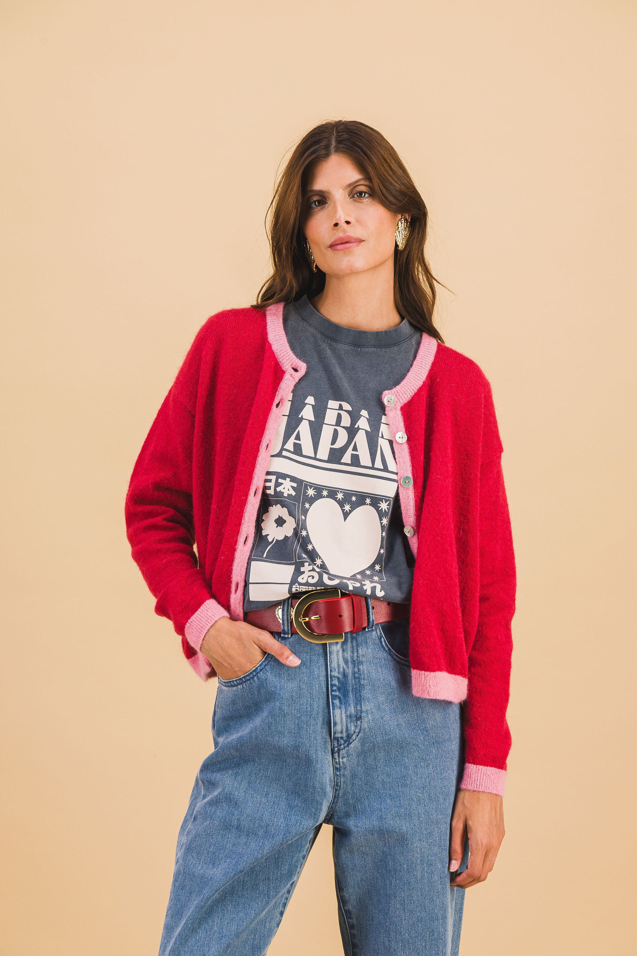 Cardigan Julia rouge et rose - Précommande