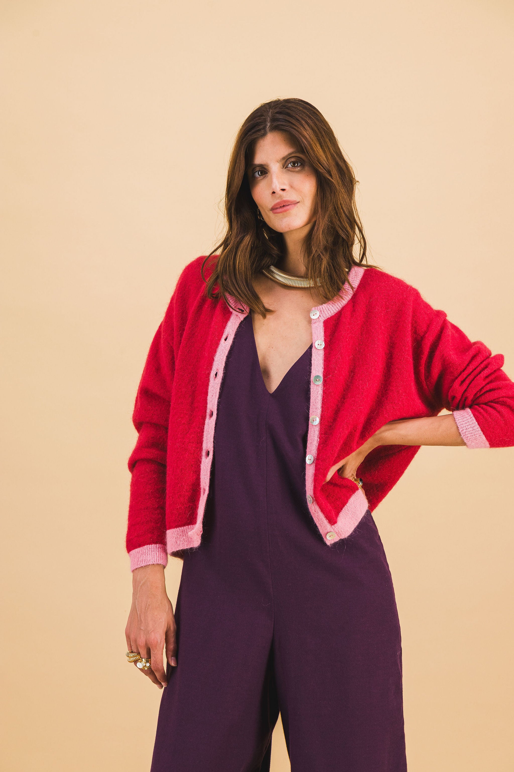 Cardigan Julia rouge et rose - Précommande