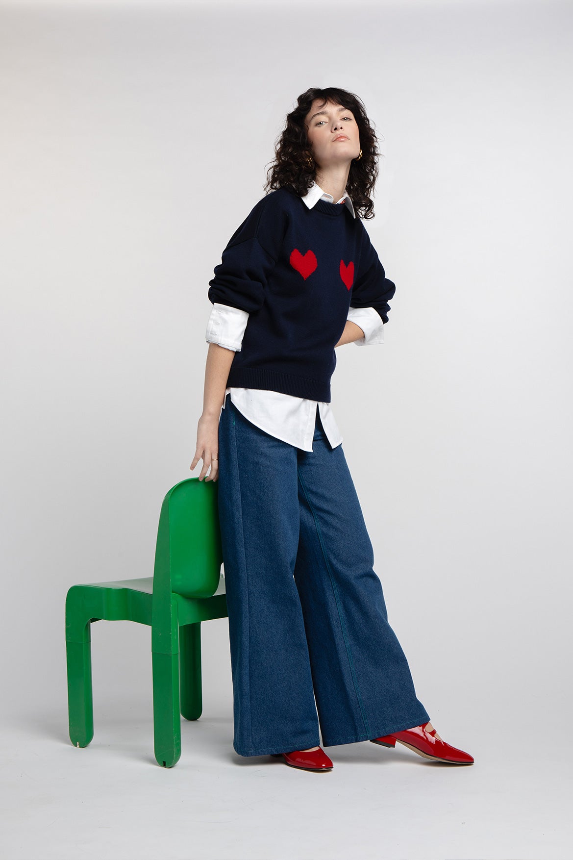 Pull Côme marine cœurs rouges