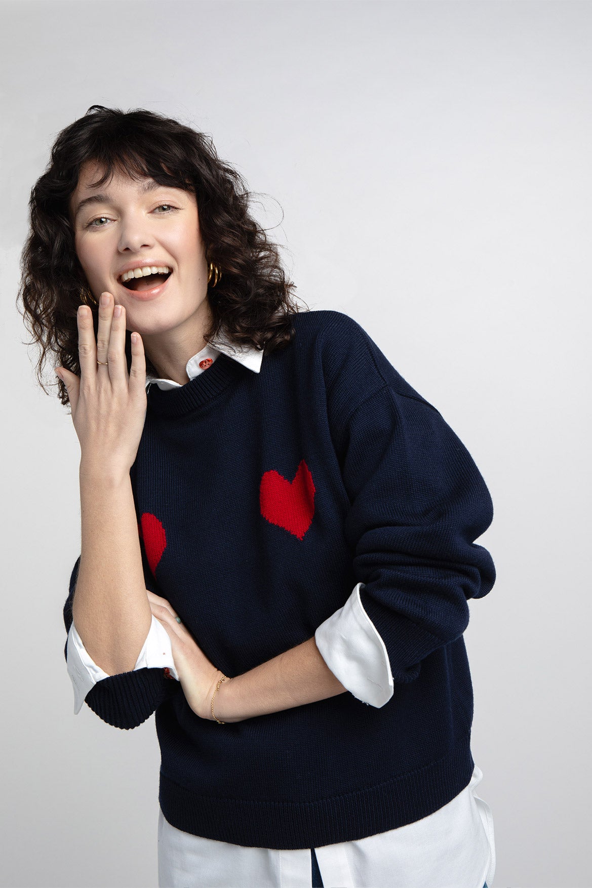 Pull Côme marine cœurs rouges
