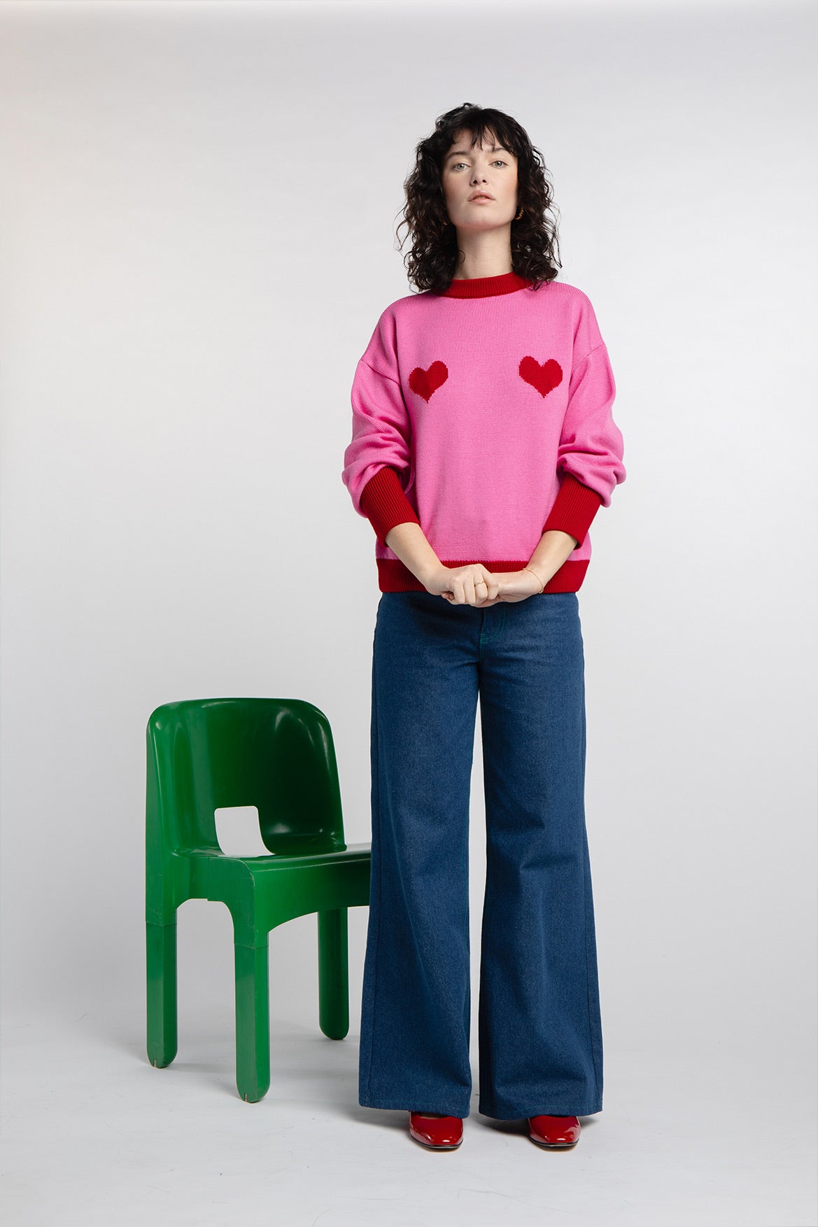 Côme pink sweater with red hearts