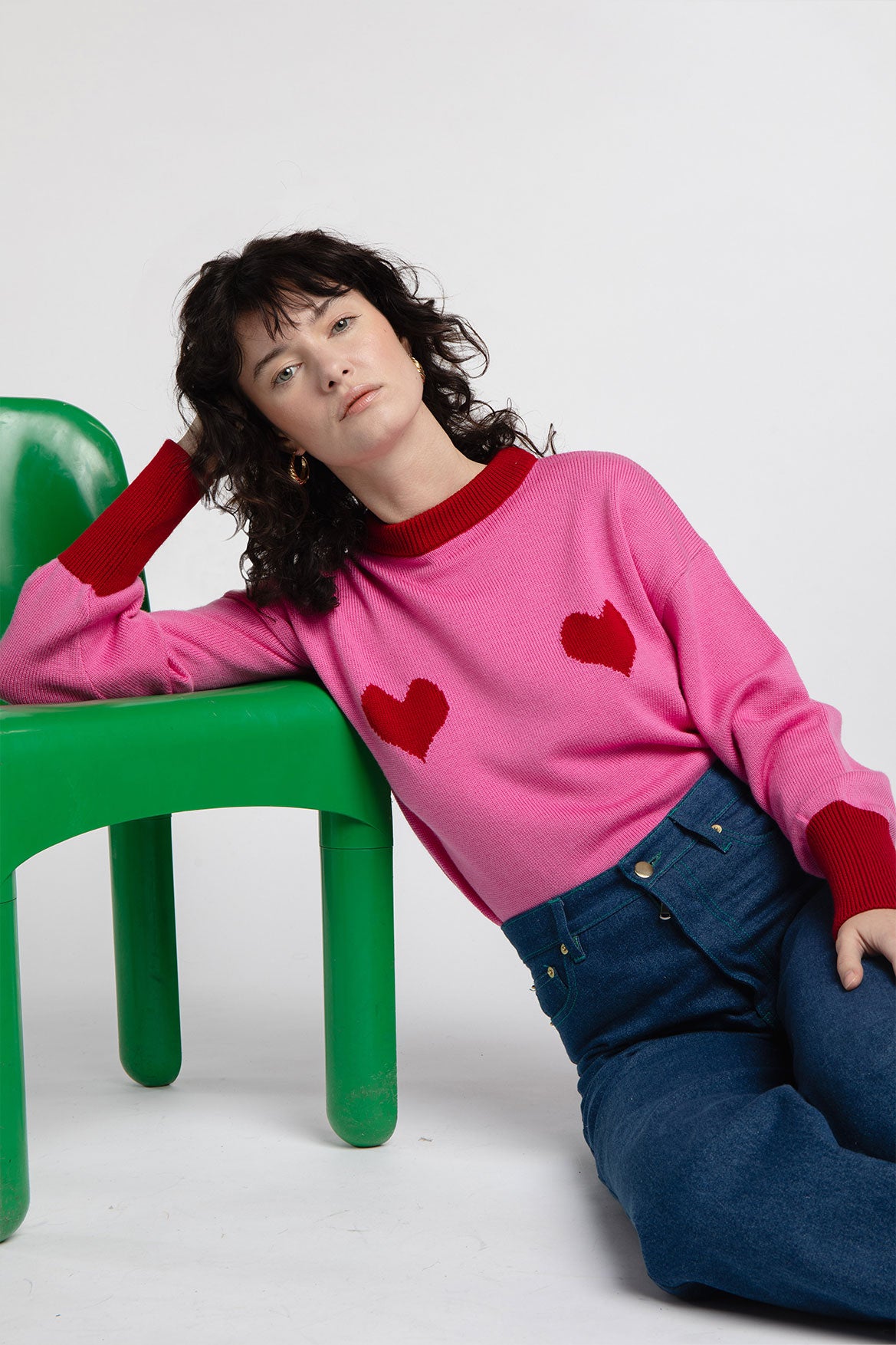Côme pink sweater with red hearts