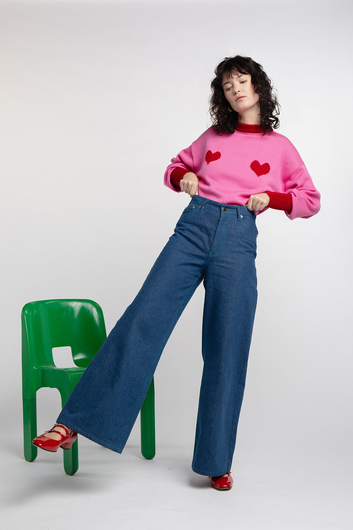 Côme pink sweater with red hearts