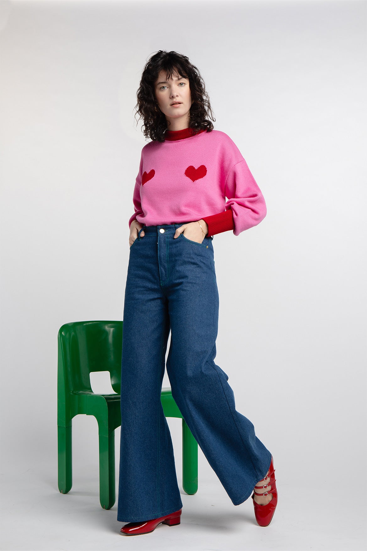 Côme pink sweater with red hearts