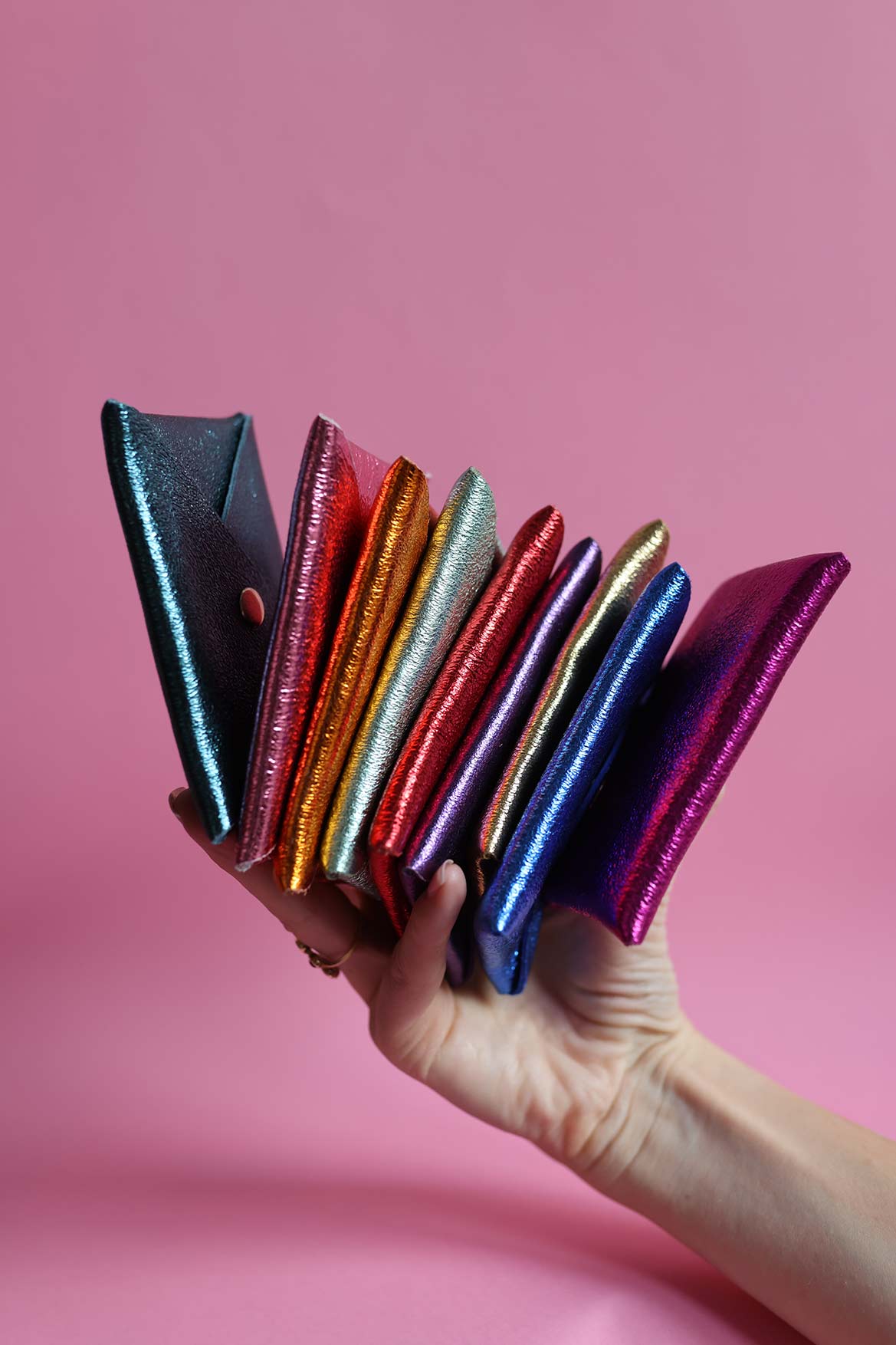 Iridescent leather card holder