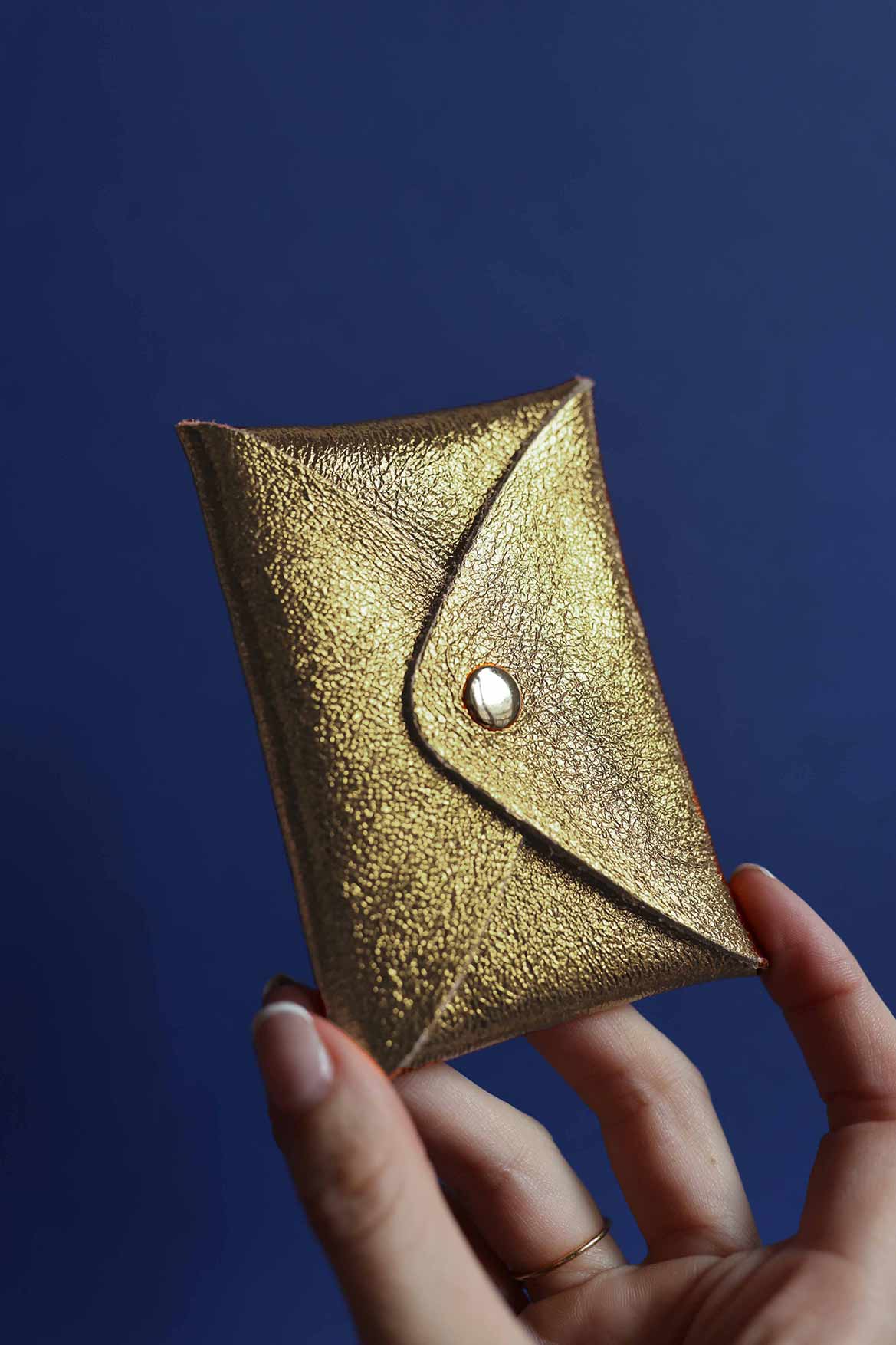 Iridescent leather card holder