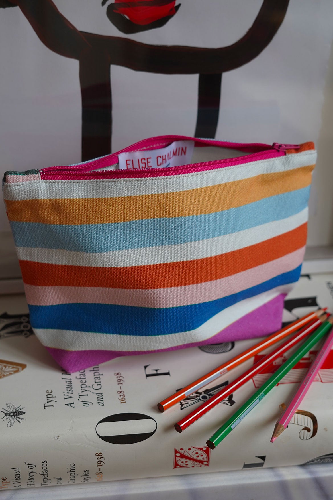 Large striped pencil case 